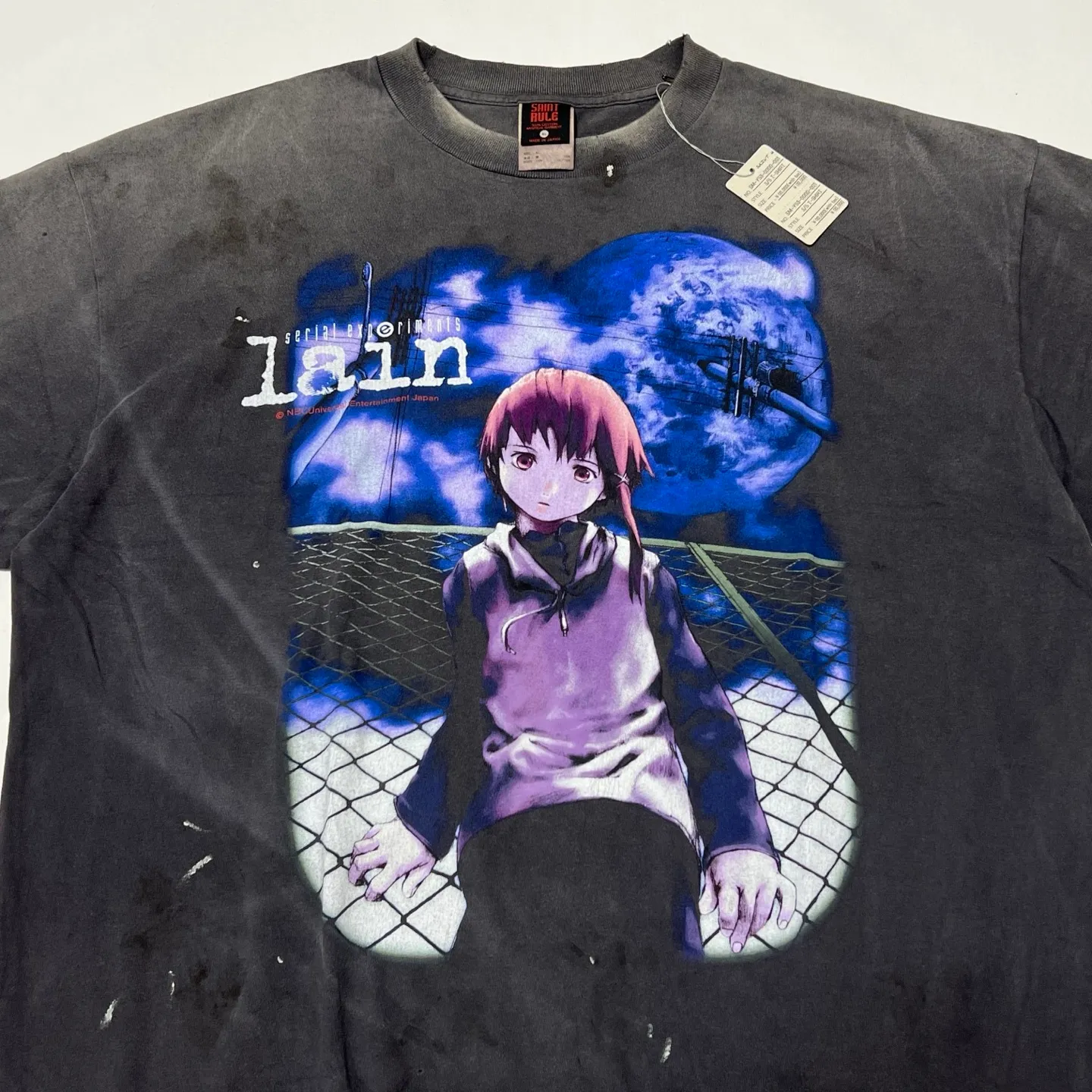 SAINT Mxxxxxx × serial experiments lain × GEEKS RULE GS_SS TEE/LAIN/BLK Sci-fi anime <Lingyin> co-branded ringing tone distressed short-sleeves Washed black S-XL Super rich and delicate printing technology perfectly shows the authentic details Customized co-branded accessories The real correct version Ready-made clothes Assute dyeing Washed to make old Maliu water faded
